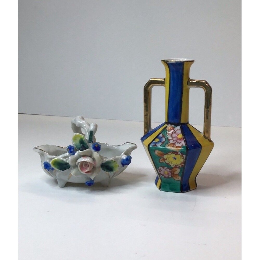 Vintage Porcelain  Basket And Vase,